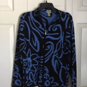 Chico’s Blue and Black ZIP Front Cardigan size 1